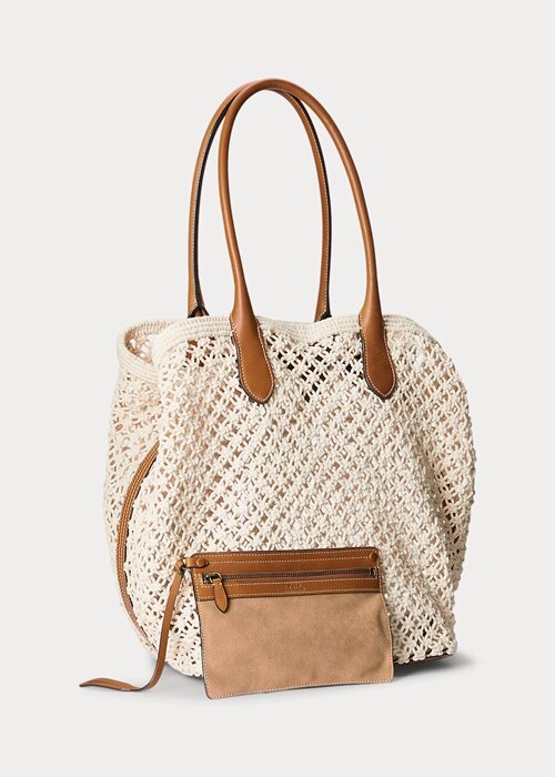 Parchment Cream Women’s Ralph Lauren Leather-Trim Crochet Large Bellport Tote Bags Parchment Cream Women’s Ralph Lauren Leather-Trim Crochet Large Bellport Tote Bags