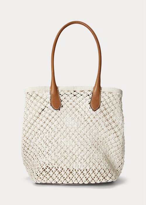 Parchment Cream Women’s Ralph Lauren Leather-Trim Crochet Large Bellport Tote Bags Parchment Cream Women’s Ralph Lauren Leather-Trim Crochet Large Bellport Tote Bags
