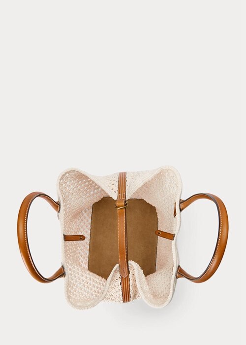 Parchment Cream Women’s Ralph Lauren Leather-Trim Crochet Large Bellport Tote Bags Parchment Cream Women’s Ralph Lauren Leather-Trim Crochet Large Bellport Tote Bags