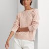 Pink Women’s Ralph Lauren Aran-Knit Cotton Boatneck Sweaters