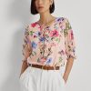 Pink Women’s Ralph Lauren Floral Crinkle Georgette Blouse Tops Pink Women’s Ralph Lauren Floral Crinkle Georgette Blouse Tops