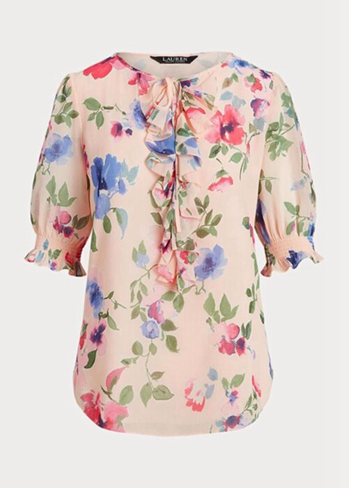 Pink Women’s Ralph Lauren Floral Crinkle Georgette Blouse Tops Pink Women’s Ralph Lauren Floral Crinkle Georgette Blouse Tops