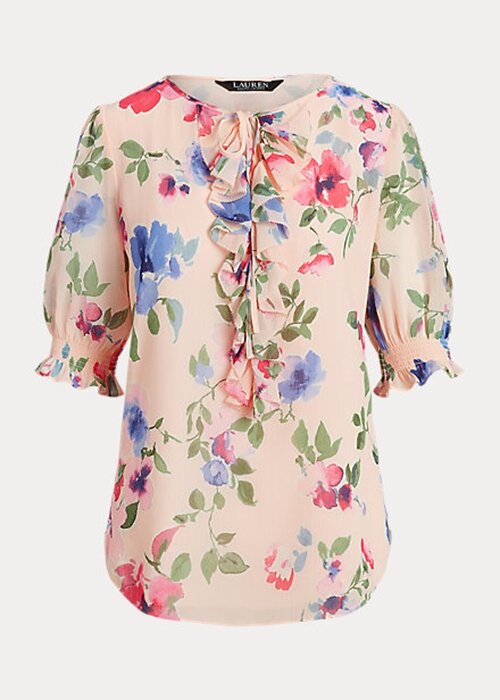 Pink Women’s Ralph Lauren Floral Crinkle Georgette Blouse Tops Pink Women’s Ralph Lauren Floral Crinkle Georgette Blouse Tops