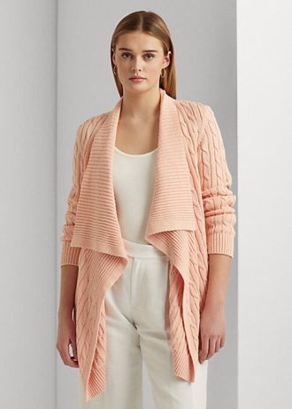 Pink Women’s Ralph Lauren Linen-Cotton Cable-Knit Cardigan Sweaters