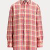 Pink Women’s Ralph Lauren Relaxed Fit Plaid Linen Shirts