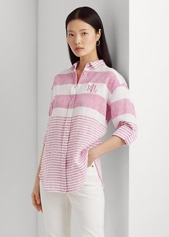 Pink Women’s Ralph Lauren Striped Oversize Linen Shirts