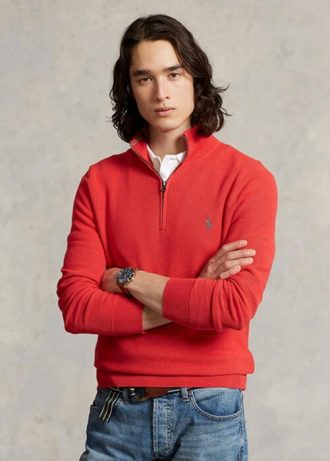 Red Men’s Ralph Lauren Mesh-knit Cotton Quarter-zip Jumper  Sweaters