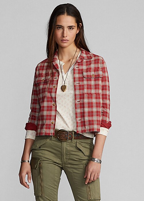 Red Women’s Ralph Lauren Plaid-Print Jersey Camp Shirts Red Women’s Ralph Lauren Plaid-Print Jersey Camp Shirts
