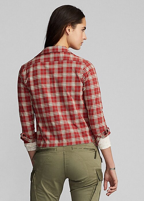 Red Women’s Ralph Lauren Plaid-Print Jersey Camp Shirts Red Women’s Ralph Lauren Plaid-Print Jersey Camp Shirts