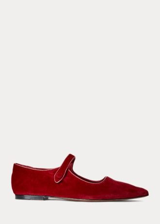 Red Women’s Ralph Lauren Velvet Mary Jane Pointed Flat Shoes