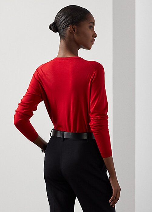 Red Women’s Ralph Lauren Wool Long-Sleeve V-Neck Sweaters Red Women’s Ralph Lauren Wool Long-Sleeve V-Neck Sweaters