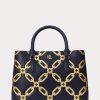 Refined Navy/Modern Gold Women’s Ralph Lauren Foil-Print Leather Medium Marcy Satchel Bags