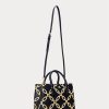 Refined Navy/Modern Gold Women’s Ralph Lauren Foil-Print Leather Medium Marcy Satchel Bags
