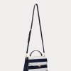 Refined Navy/White Stripe Women’s Ralph Lauren Striped Leather Medium Farrah Satchel Bags