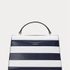Refined Navy/White Stripe Women’s Ralph Lauren Striped Leather Medium Farrah Satchel Bags