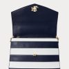 Refined Navy/White Stripe Women’s Ralph Lauren Striped Leather Medium Farrah Satchel Bags