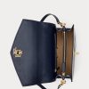 Refined Navy/White Stripe Women’s Ralph Lauren Striped Leather Medium Farrah Satchel Bags