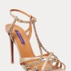 Rose Gold Women’s Ralph Lauren Wells Embellished Suede & Leather Sandals