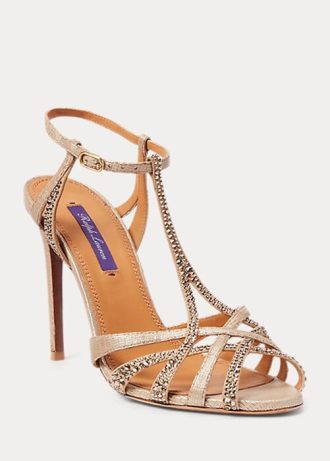 Rose Gold Women’s Ralph Lauren Wells Embellished Suede & Leather Sandals