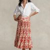 Rose Women’s Ralph Lauren Print Satin Pleated A-line Midi Skirts Rose Women’s Ralph Lauren Print Satin Pleated A-line Midi Skirts
