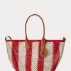 Ruby/Natural Women’s Ralph Lauren Striped Woven Large Bellport Tote Bags Ruby/Natural Women’s Ralph Lauren Striped Woven Large Bellport Tote Bags