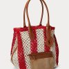 Ruby/Natural Women’s Ralph Lauren Striped Woven Large Bellport Tote Bags Ruby/Natural Women’s Ralph Lauren Striped Woven Large Bellport Tote Bags