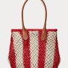 Ruby/Natural Women’s Ralph Lauren Striped Woven Large Bellport Tote Bags Ruby/Natural Women’s Ralph Lauren Striped Woven Large Bellport Tote Bags
