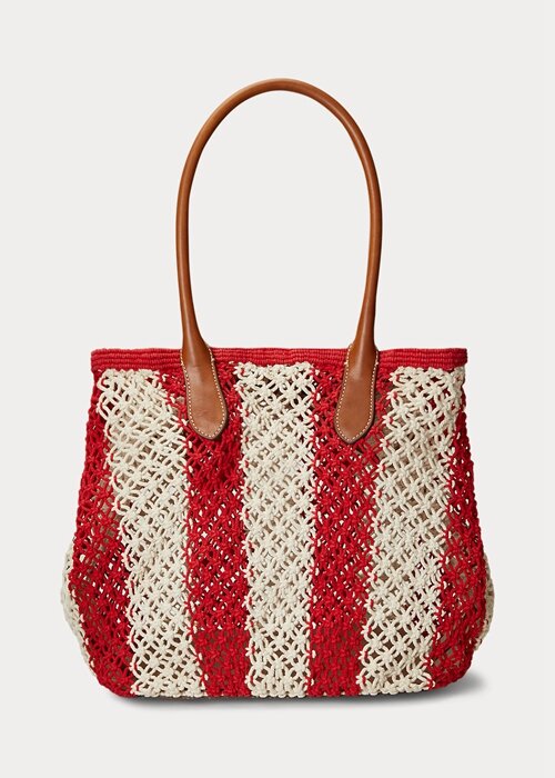 Ruby/Natural Women’s Ralph Lauren Striped Woven Large Bellport Tote Bags Ruby/Natural Women’s Ralph Lauren Striped Woven Large Bellport Tote Bags
