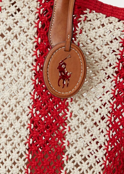 Ruby/Natural Women’s Ralph Lauren Striped Woven Large Bellport Tote Bags Ruby/Natural Women’s Ralph Lauren Striped Woven Large Bellport Tote Bags