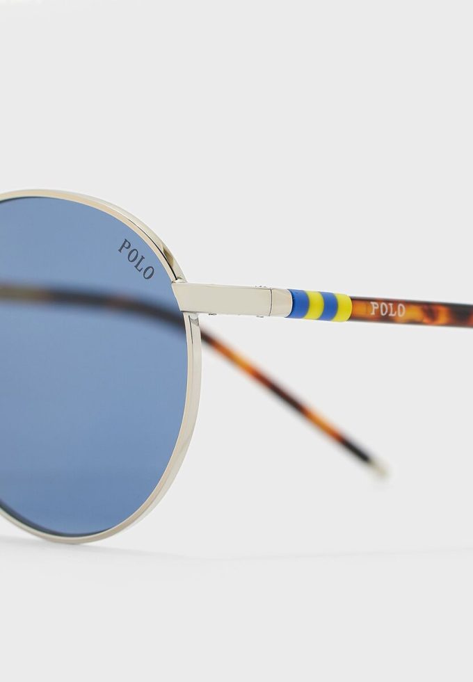 Silver Men’s Ralph Lauren 0PH3133 Round Sunglasses
