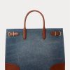 Sunset Indigo Wash/Lauren Women’s Ralph Lauren Leather-Trim Denim Large Devyn Tote Bags