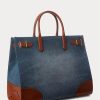 Sunset Indigo Wash/Lauren Women’s Ralph Lauren Leather-Trim Denim Large Devyn Tote Bags