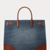 Sunset Indigo Wash/Lauren Women’s Ralph Lauren Leather-Trim Denim Large Devyn Tote Bags