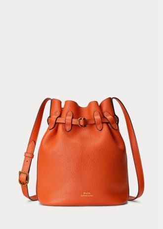 Sunset Orange Women’s Ralph Lauren Leather Medium Bellport Bucket Bags