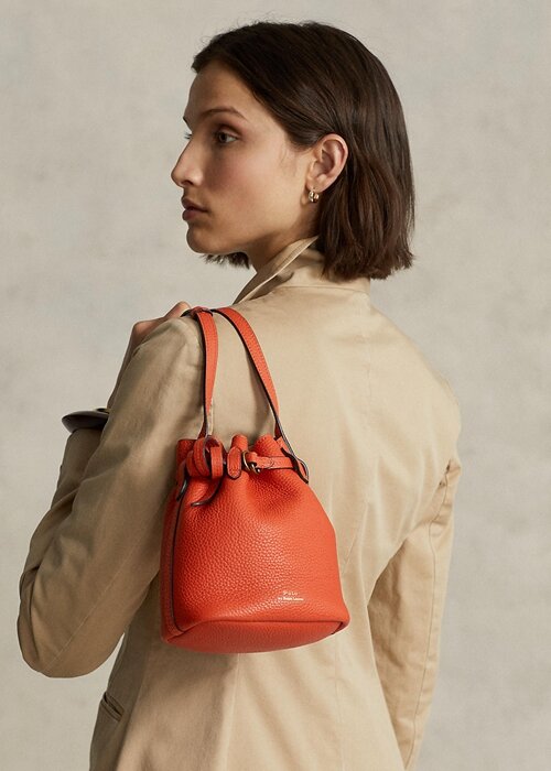 Sunset Orange Women’s Ralph Lauren Leather Small Bellport Bucket Bags Sunset Orange Women’s Ralph Lauren Leather Small Bellport Bucket Bags