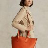 Sunset Orange Women’s Ralph Lauren Reversible Leather Medium Bellport Tote Bags