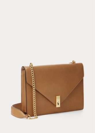 Tan Women’s Ralph Lauren Polo ID Calfskin Envelope Crossbody Bags