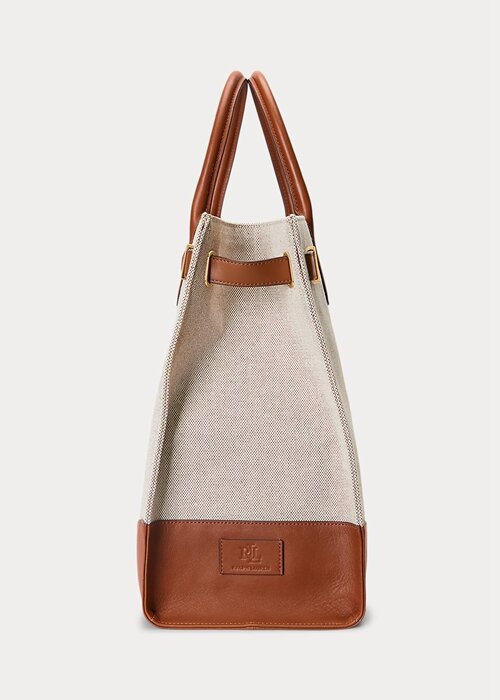 Vanilla/Lauren Tan Women’s Ralph Lauren Canvas Large Devyn Tote Bags Vanilla/Lauren Tan Women’s Ralph Lauren Canvas Large Devyn Tote Bags