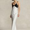 White / Black Women’s Ralph Lauren Contrast Satin Sleeveless Gown Dress
