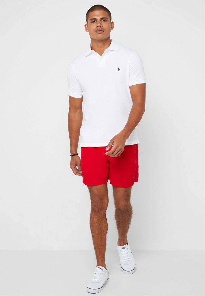 White Men’s Ralph Lauren Basic Mesh Polo Shirts