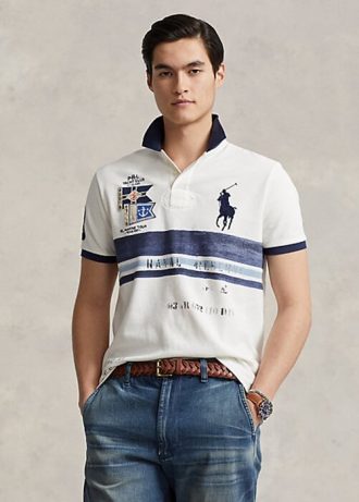 White Men’s Ralph Lauren Custom Slim Fit Big Pony Mesh Polo Shirts