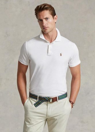 White Men’s Ralph Lauren Custom Slim Fit Soft Cotton Polo Shirts
