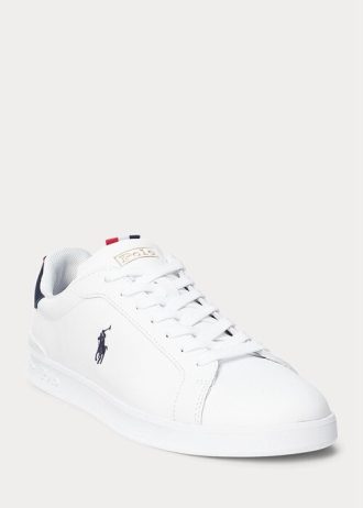White Men’s Ralph Lauren Heritage Court II Leather Sneakers White Men’s Ralph Lauren Heritage Court II Leather Sneakers