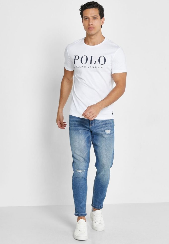 White Men’s Ralph Lauren Logo Crew Neck T Shirts