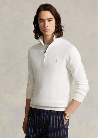 White Men’s Ralph Lauren Mesh-knit Cotton Quarter-zip Jumper  Sweaters