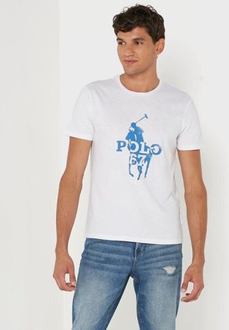 White Men’s Ralph Lauren Printed Crew Neck T Shirts