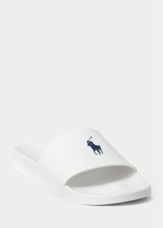 White / Navy Men’s Ralph Lauren Signature Pony Slippers