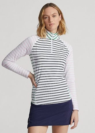 White / Navy / Pink Women’s Ralph Lauren Striped Stretch Jersey Sweatshirts