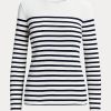 White / Navy Women’s Ralph Lauren Striped Cotton Long-Sleeve T Shirts