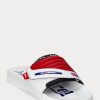 White / Red Men’s Ralph Lauren Color-Blocked Leather Moto Slippers